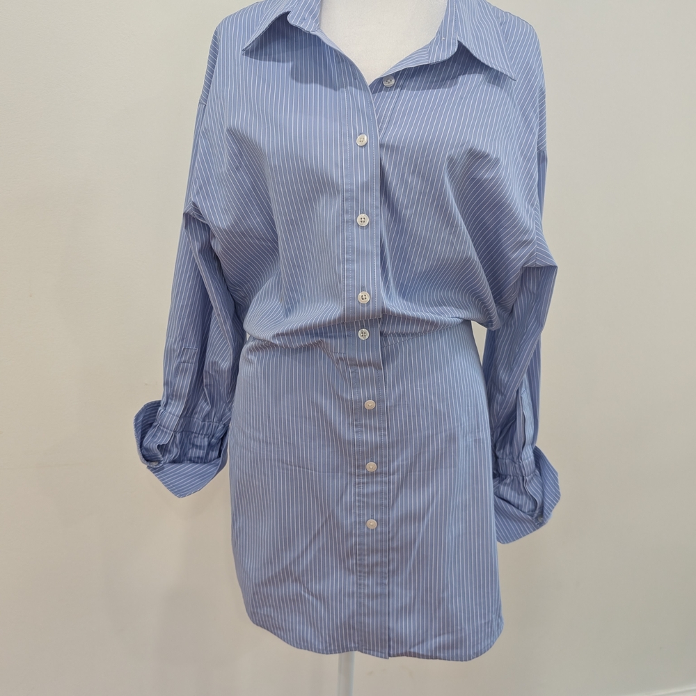 A.L.C. Monica Blue Striped Button-Up Shirt Dress